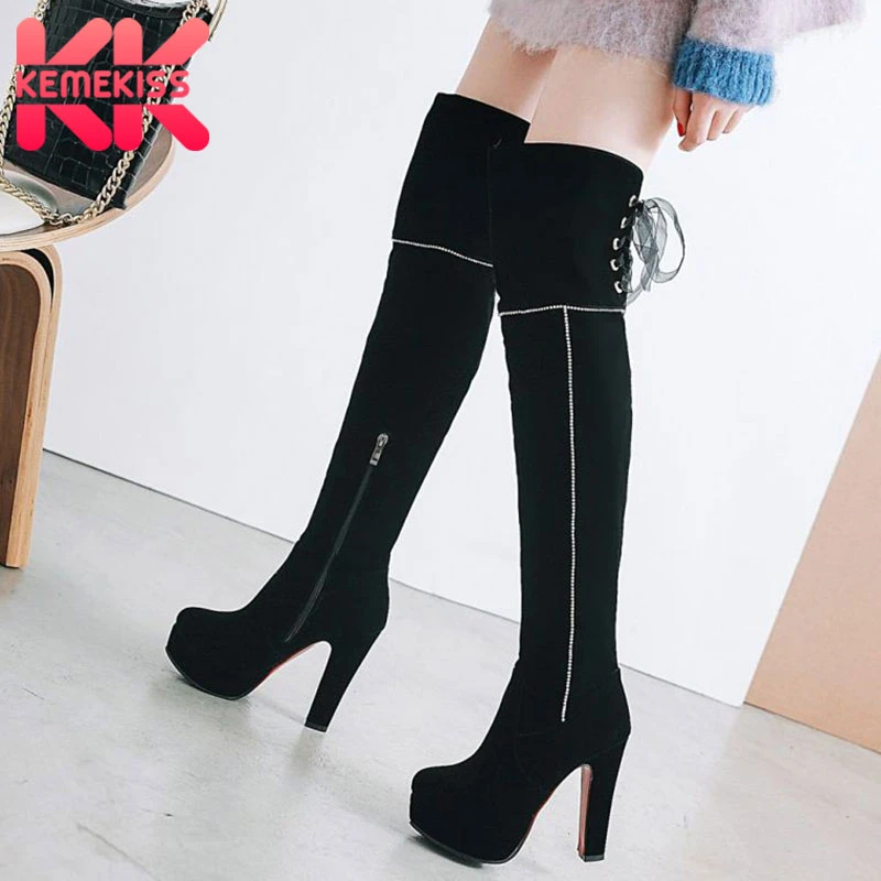 plus size lace up thigh high boots