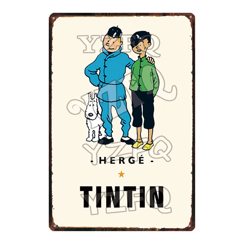 Tintin мультфильм жестяная вывеска металлическая тарелка потертый шик железная живопись детская комната настенный бар домашнее искусство Ремесло Декор 30X20 см DU-5349A - Цвет: DU-5345