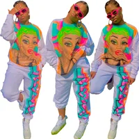 Winter Colorful character Cartoon Print Street Casual Tracksuit Women Active Jogger Suit lounge wear Sports Clubwear
