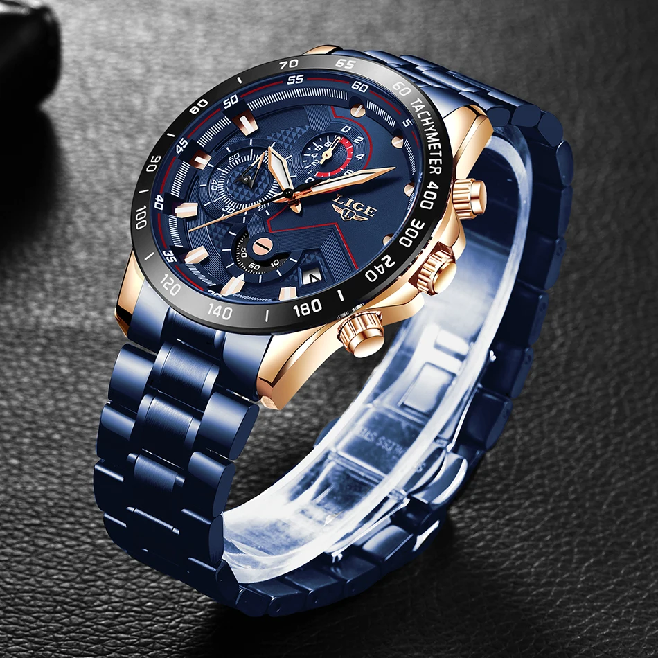 LIGE мужские часы Топ люксовый бренд из нержавеющей стали деловые часы хронограф армейские Спортивные кварцевые наручные часы Relogio Masculino