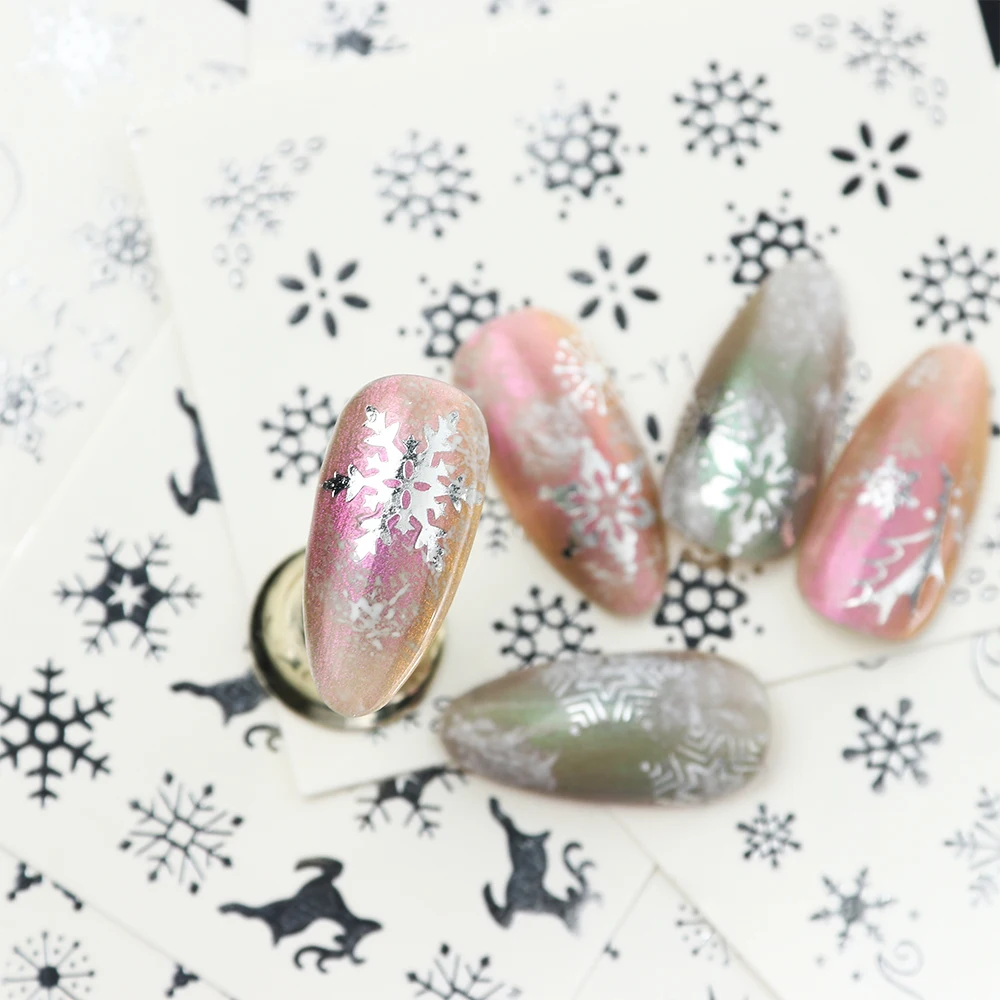 1 шт золотые Серебристые наклейки для ногтей Рождественские снежинки обертывания Зимний снеговик украшения для ногтей Маникюрные ползунки SASTZ-YA-1