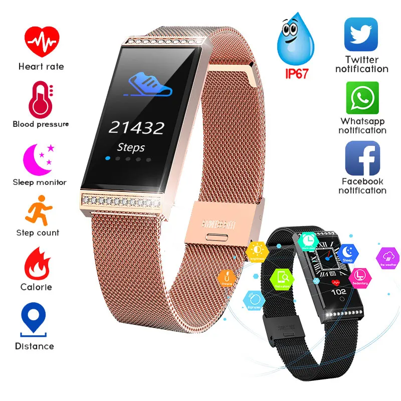 

Smart Bracelet Women Girl SmartWatch Mash Wristband IP67 Waterproof Fitness Tracker Heart Rate Blood Pressure Sports Smart Band
