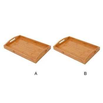 

Bamboo Rectangular Tray Portable Household Storage Tray With Hollow Handle For Tea Set