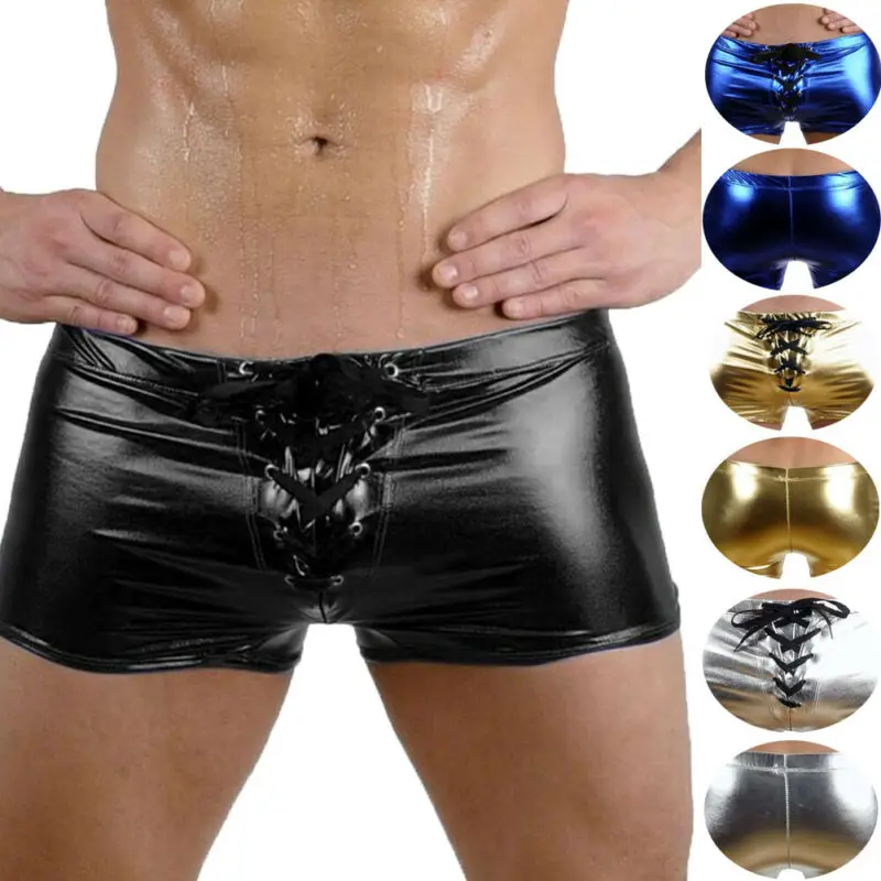 

Sexy Men's Shiny Leather Underwear Bodycon Shorts Boxer Lingerie