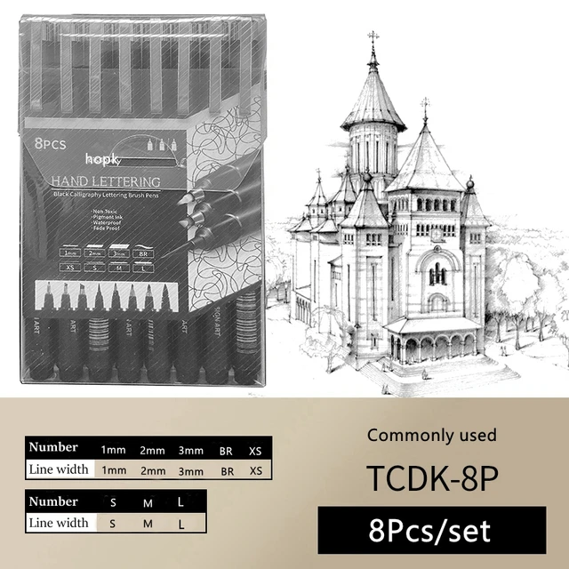 Pigment Liner Micron Ink Art Marker Pen Calligraphy Brush Pens Black Fineliner Sketching Manga Drawing Hand Lettering White Pen 8Pcs Calligraphy set
