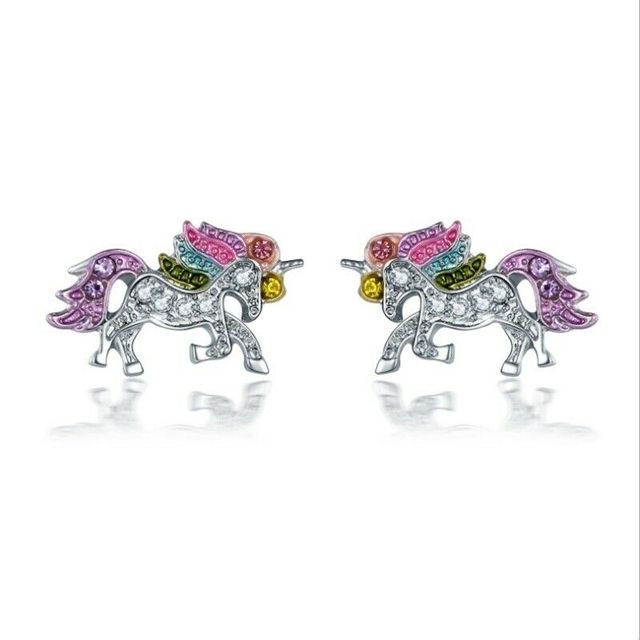 Crystal Unicorn Rings Necklace Bracelet Earrings Jewelry Set Cute Cartoon Rainbow Horse Accessories For Women Jewelry