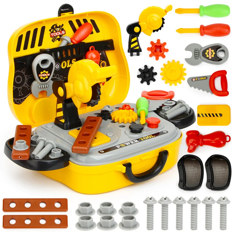 

Repair Tool Toy Simulation Electric Drill Screwdriver Wrench Helmet Toolbox Set Little Engineer Roll Play Toy Gift