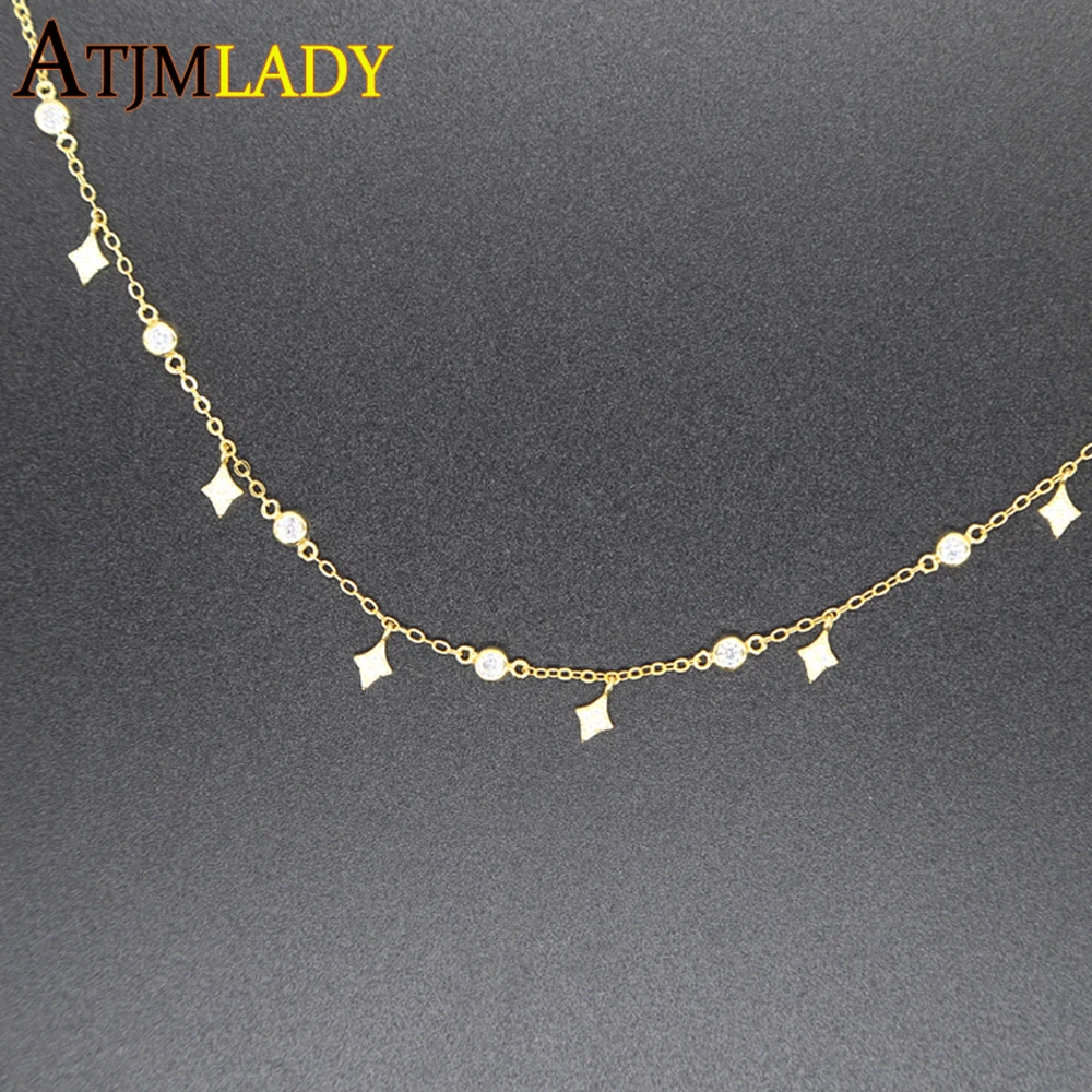 cz link chain triangle drop charm 925 sterling silver women choker bridal gift Star charm sparling statement choker necklace