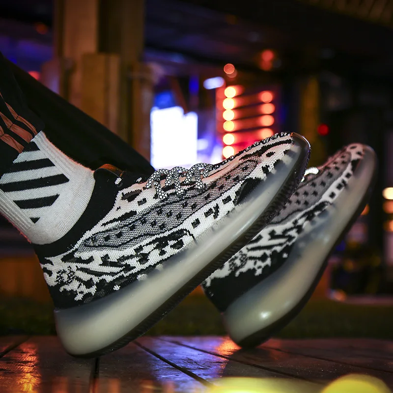 

Fly Woven Socks Mouth Night Light Coconut Shoes Men's 350v3 Popcorn Shining Dad Shoes Tramsparent Base Trendy Shoes Shoes