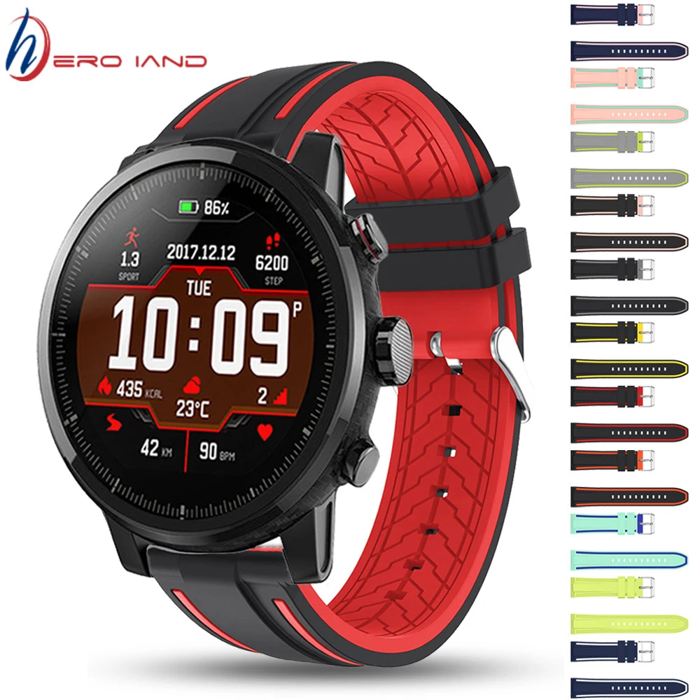 22MM Watch bands for Xiaomi AMAZFIT Pace Stratos 3 2 2s strap Silicone  Strap for Amazfit GTR 47MM 2 3 bracelet Soft Wrist Correa|Smart  Accessories| - AliExpress
