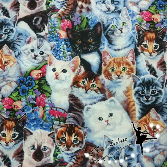 110 см ширина Красочные Кошки холст хлопок tissus животные мультфильм комиксы напечатанные ткани лоскутное шитье материал для Diy одежды