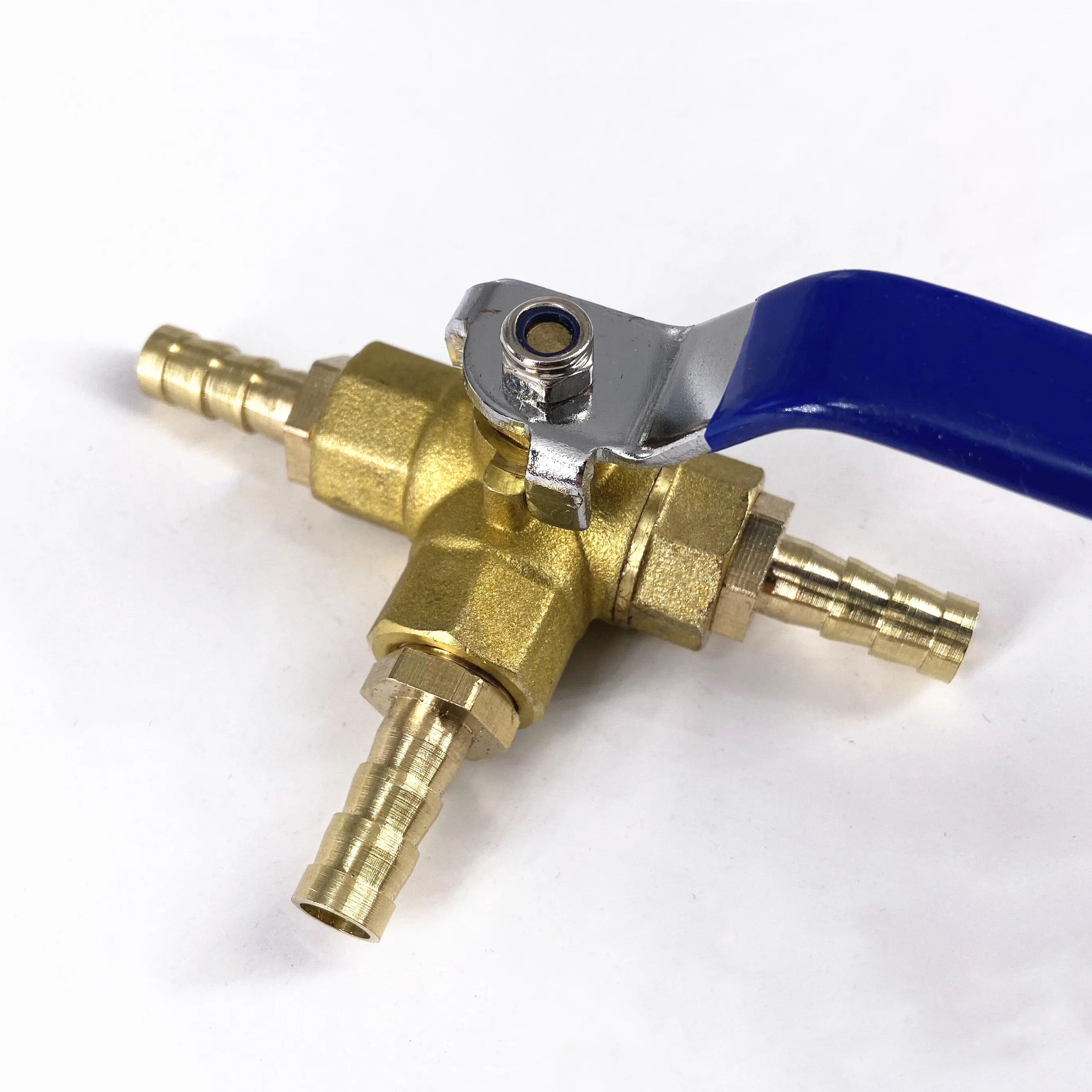 Adapter Ball-Valve Water-Oil 3-Way Connector Brass Barb for Air-Gas 4/6/8-/.. L-Port