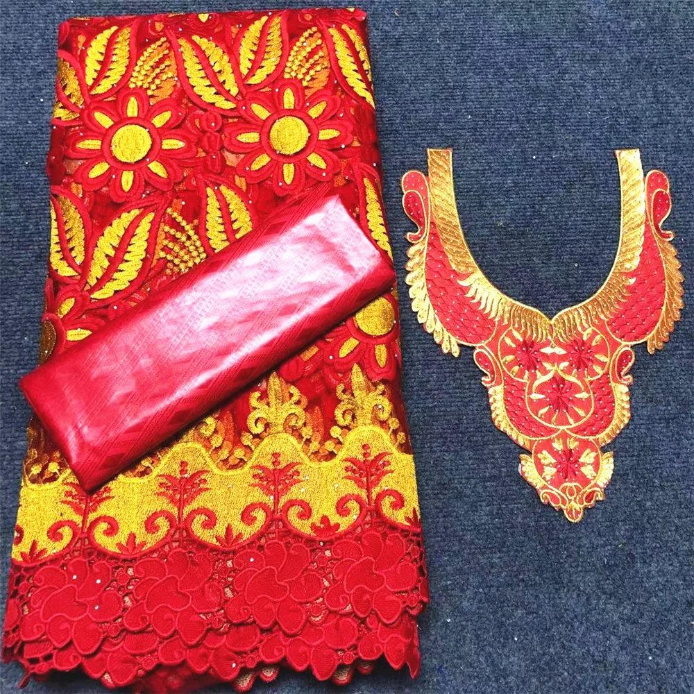 

Red 2.5 y Lace +2.5 y Perfume Bazin Brode Riche +Collar Set Embroidery African Fabrics Tulle Cord Lace Dubai Style M0102-1