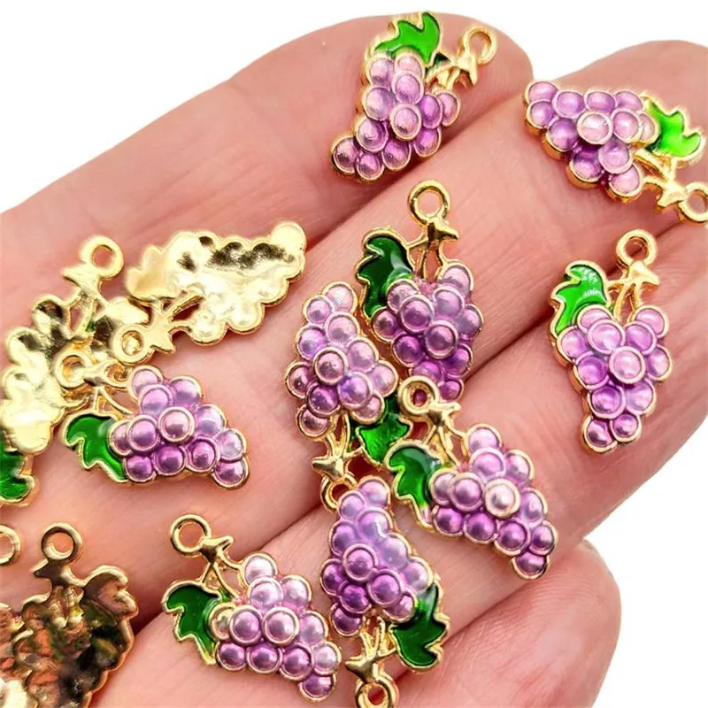 

20 Enamel Purple Grape Charms Fruit Pendants Wine Jewellry Making Accessory Metal Grape Charms with Green Leaves Food Grapes...