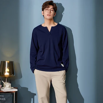 

MELIFLE Autumn Men's Pajamas Sets 100% Cotton Long Sleeve Pure Sleepwear O-Neck Loose Leisure Masculino Homewear Nightwear XXXL