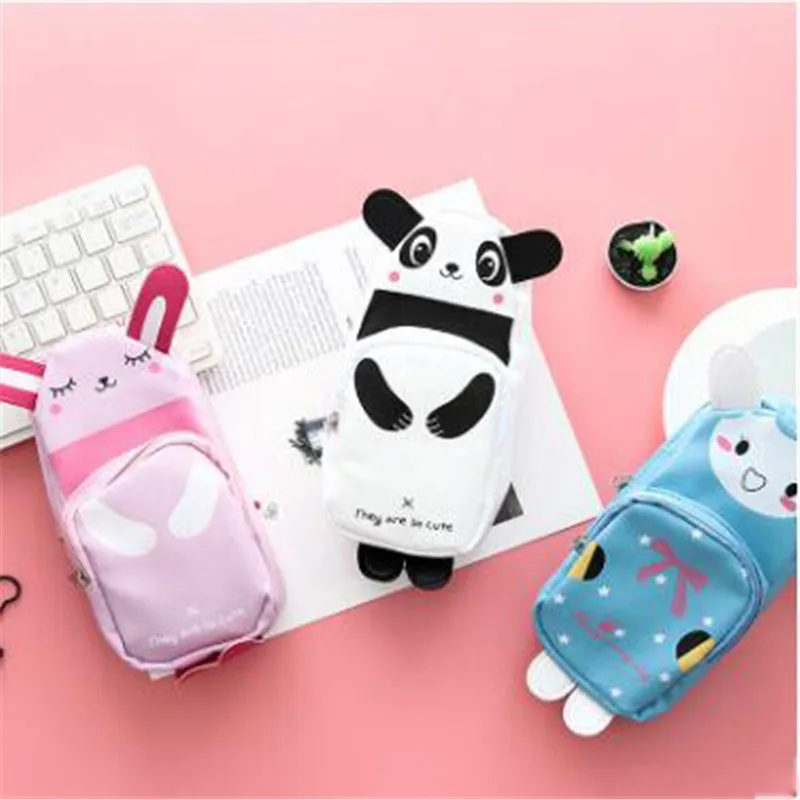 Косметичка для девочек Kawaii, панда, кролик, на молнии, сумка-карандаш из искусственной кожи, водонепроницаемые кисти для макияжа, сумка, Детская портативная косметичка