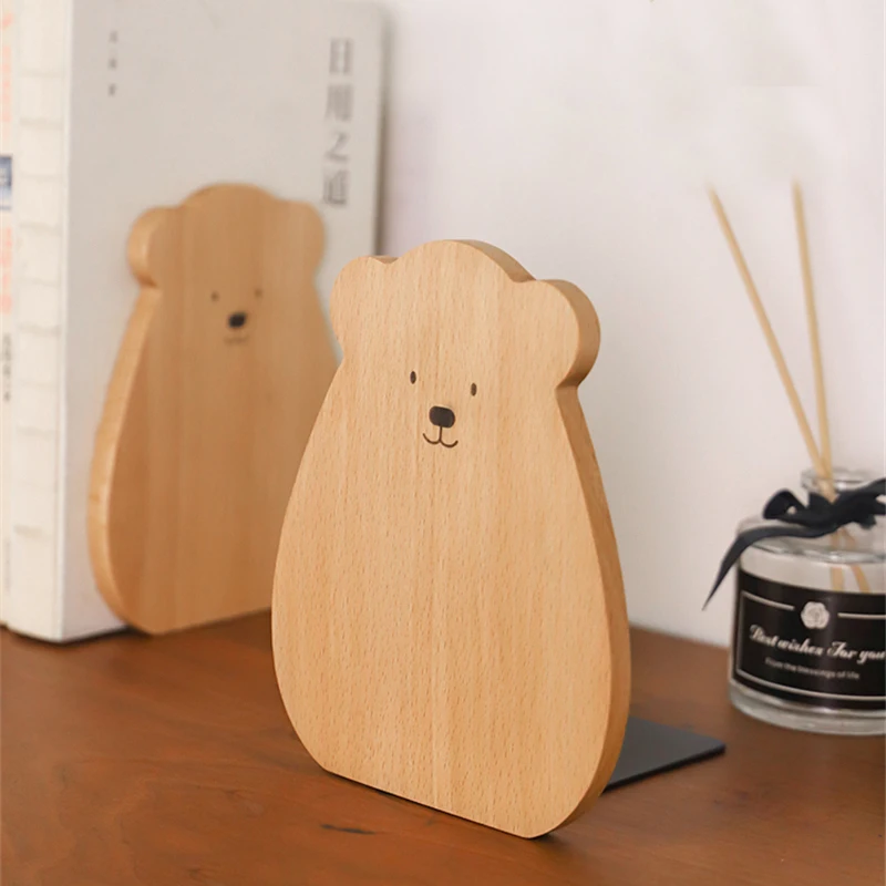 Wooden Bear Book Stand Black Walnut Desktop Bookshelf Simplicity Cute Solid Wood Bookcase Cartoon Magazine Rack Table Storage