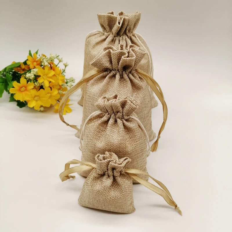 50pcs Jute Zak Jute Linen Drawstring Bag Gift Bag Jutte Zakjes Diy Handmade Jute Bag Pack Christmas Party Wedding Jewelry Pouch