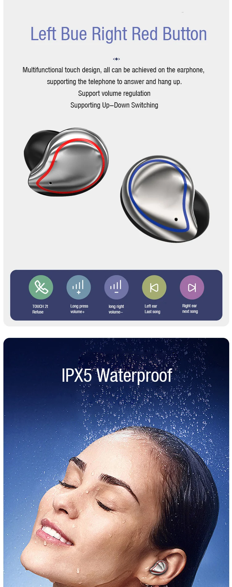 Fones de Ouvido Fone de Ouvido com Cancelamento de Ruído Fones de Ouvido de Toque à Prova Água de Freqüência 5.0 sem Fio Bluetooth Hi-fi de Toque à Prova d' Integral Tws Se9 bt 7 cancelamento ruído toque fones à prova dwaterproof água