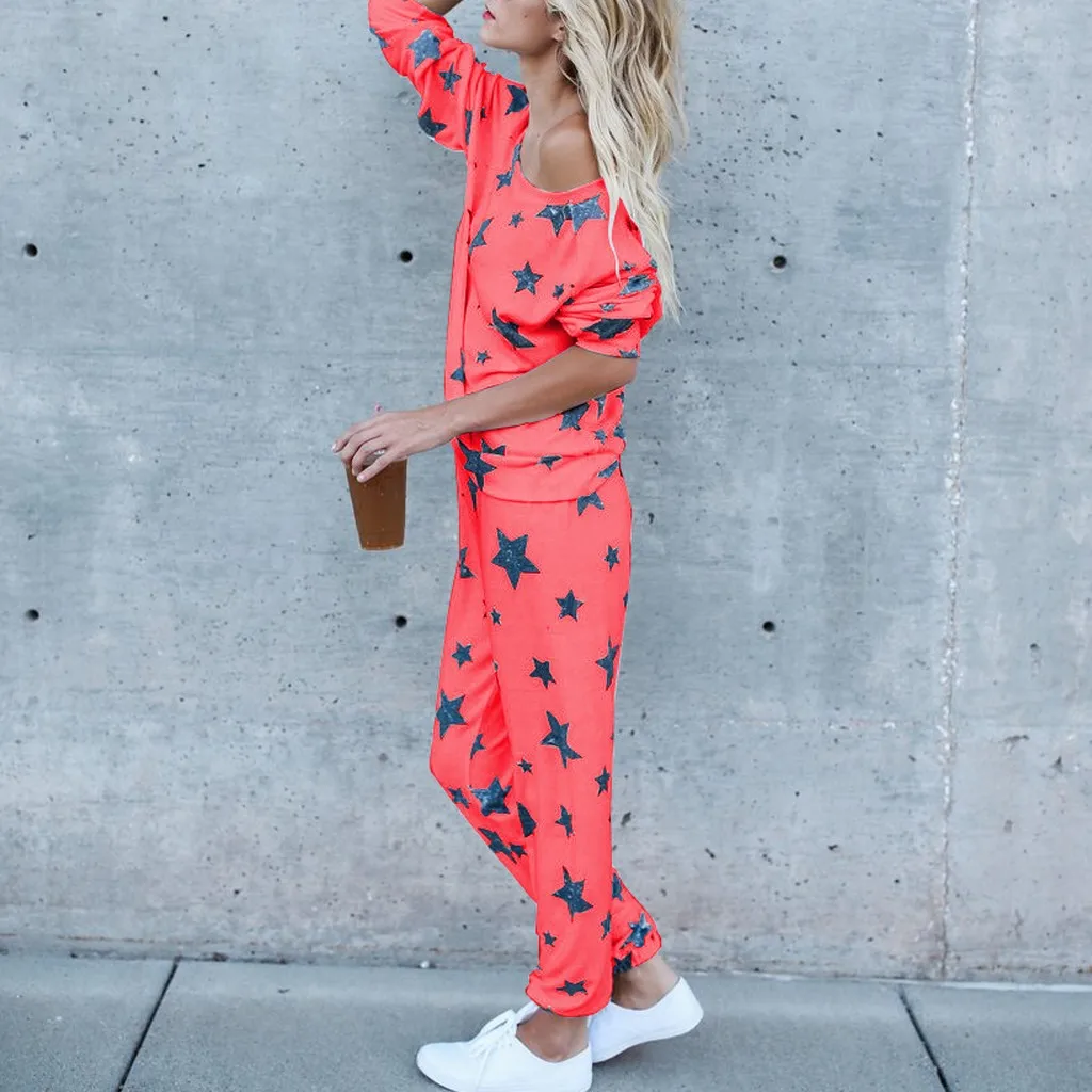 Sagace pajamas Set Women 2Pcs Star Print Pants Tracksuit Sets Leisure Lounge Wear Suit Explosion Home Service two-piece Suit