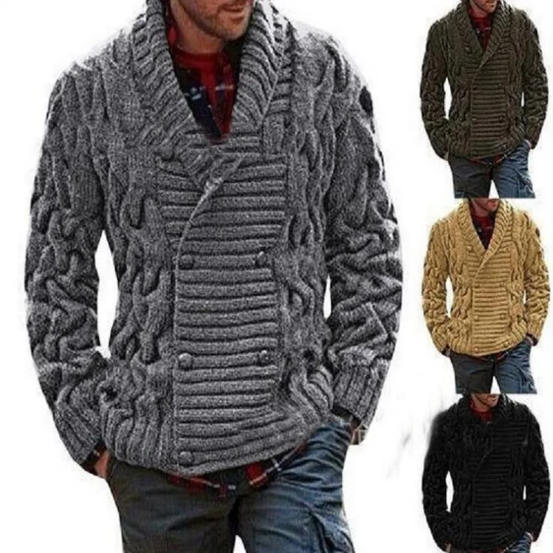 Men Cardigan Knitted Sweater Turtleneck Regular Lapel Winter Brand Men's Extra Wool | Мужская одежда