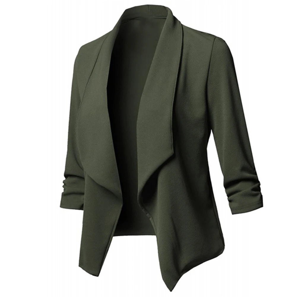 Модный женский пиджак пальто однотонный деловой офисный женский лацкан длинный рукав приталенный Блейзер приталенный жакет пиджак для