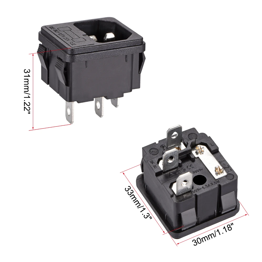 

uxcell Panel Mount Plug Adapter AC 250V 3 Pins IEC Inlet Module Plug Power Connector Socket Straight C14-2pcs