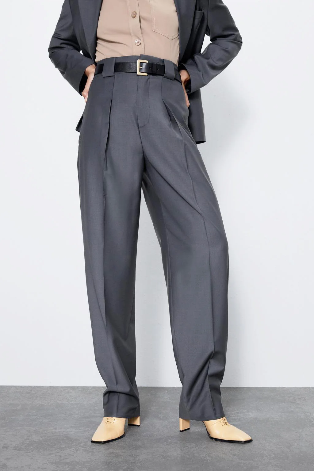 Звездный Светлячок повседневный элегантный офисный костюм набор женский с поясом однобортный Блейзер плиссированные широкие брюки костюм брюки для женщин