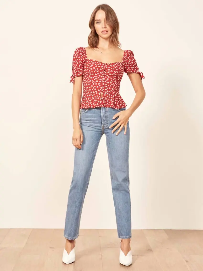 

2019 Summer Wear New Style Fashion French Retro Elegant Floral-Print Slim Fit Slimming Short-sleeved Shirt Women's Tops Sweater