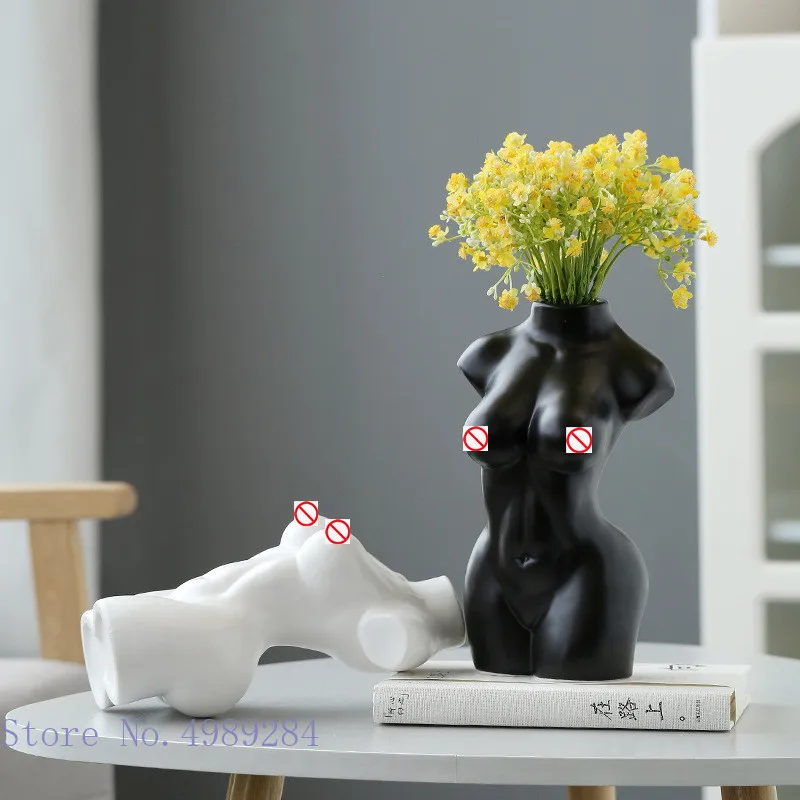 Human Body Ceramic Vase Black and White Nude Abstract Human Female Naked Girl Flower Vase Home Decoration Crafts Ornaments 3