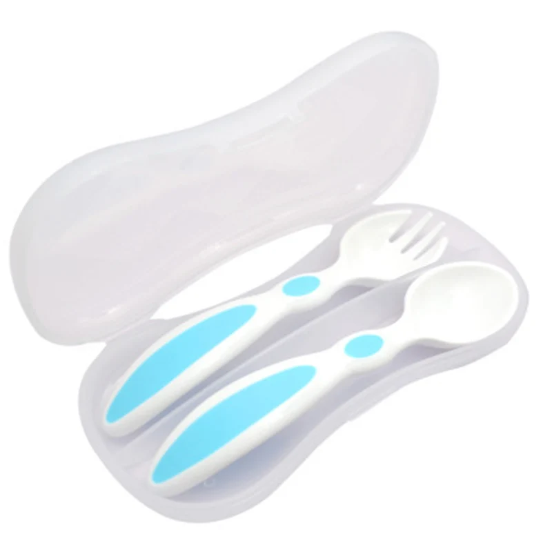 Baby Spoon Fork Suit Feeding Spoons Kids Children Boy Girl Toddler Flatware Drop Shipping Children Tableware Spoon - Цвет: blue
