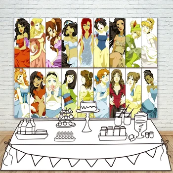 

Comic All Fairytale Princesses Photo Background Nostalgic Photography Backdrop For Birthday Party Decoration Photo Studio Props