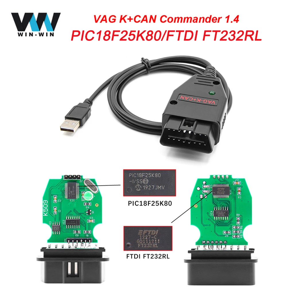 Диагностический сканер VAG K + CAN Commander 1 4 PIC18F25K80 FTDI Can OBD 2 OBD2 для Audi/VW коррекция