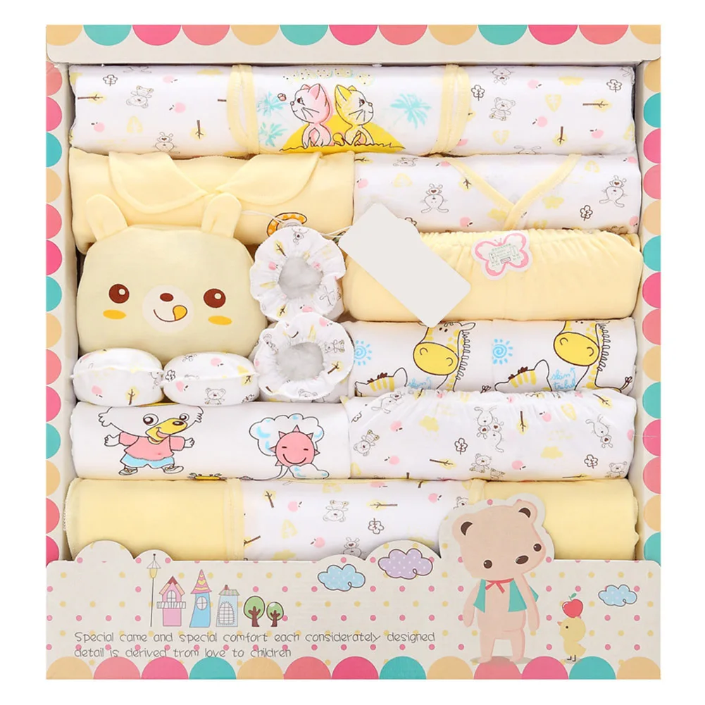 18 Pcs Spring Newborn Baby Clothes Set Cotton Baby Underwear Gloves Hat Bibs Foot Covers Handkerchief Saliva Towel Infant Gifts