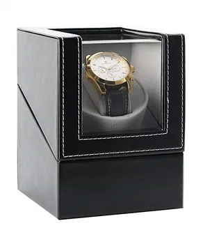 

Automatic Single Watch Winder Box, in Wood Shell and Black Carbon Fiber Leather Winding Watch Case Battery Powered or AC Adapter
