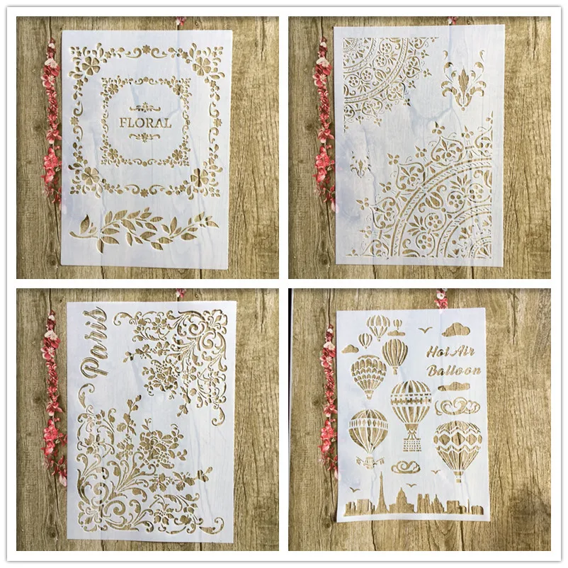 

4 pieces / each batch of A4 flowers DIY craft layered stencil, painting, scrapbook, embossing, embossing album paper stencil