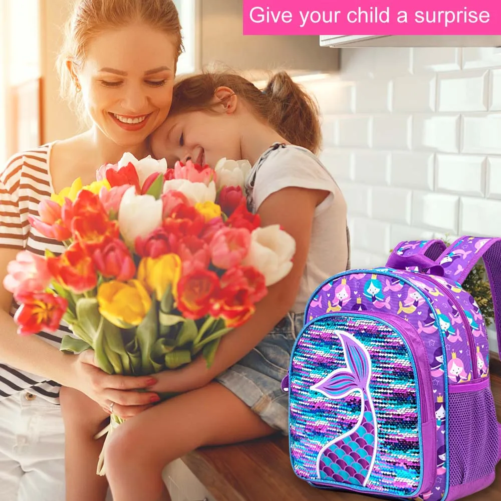 Mermaid Backpack for Girls, 12" Toddler Sequin Kids Bookbag, Cute Animal Preschool Kindergarten Schoolbag 4