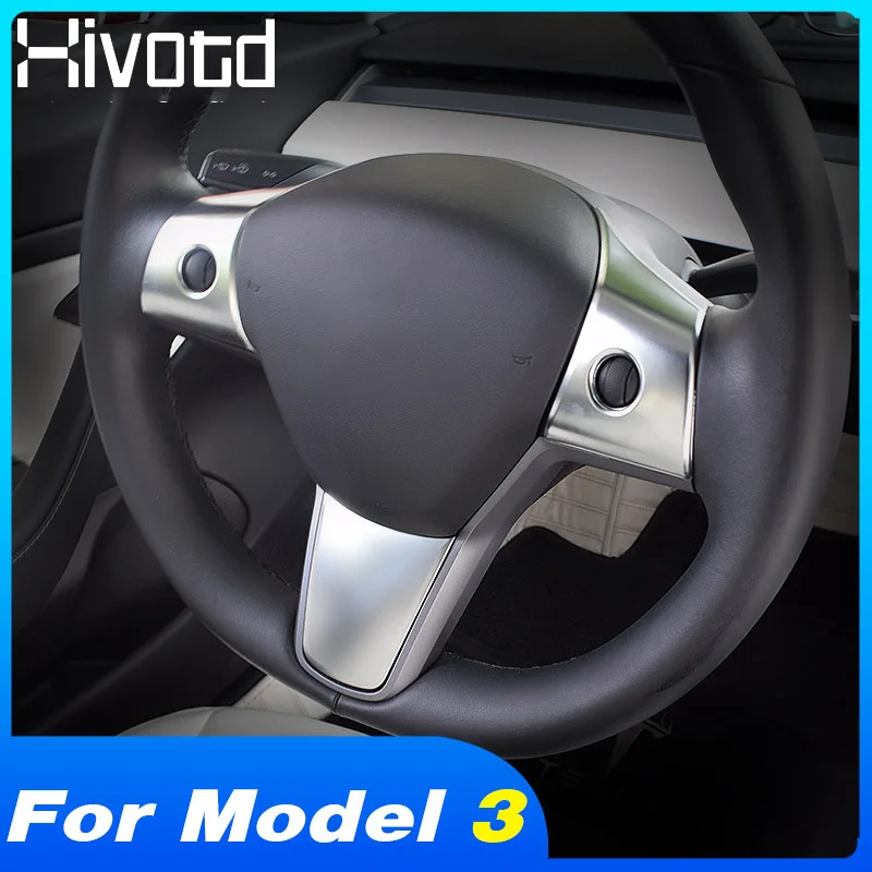 

Hivotd For Tesla Model 3 2019 2010 Car Interior Steering Wheel Cover Decoration Sticker Car Carbon Fiber Car styling accessory