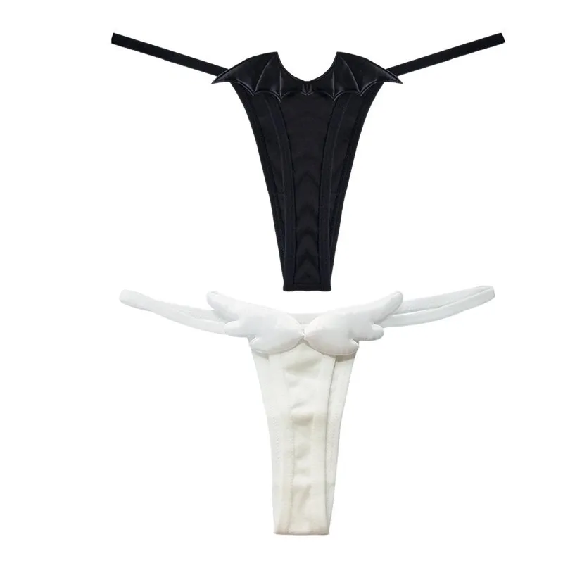 Женские трусики для косплея аниме милые g стринги нижнее белье Angel black white Devil Wings