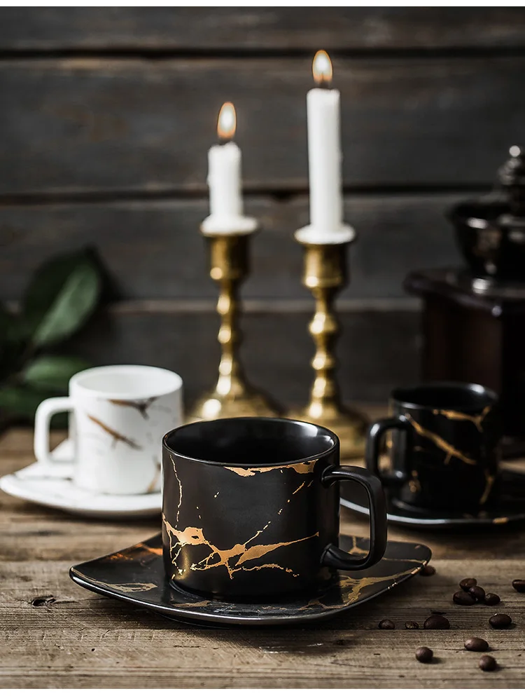 Скандинавском стиле мраморная матовая Золотая серия керамическая чайная чашка кофейная кружка с деревянным поддоном блюдце креативный подарок парные чашки 120-320 мл