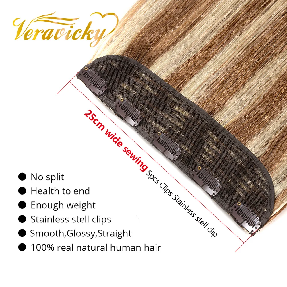 14"-24" Piano Color One Piece Clip in 100% Real Human Hair Extension 1Pcs/5 clips Machine Made Remy Natural Straight Hair