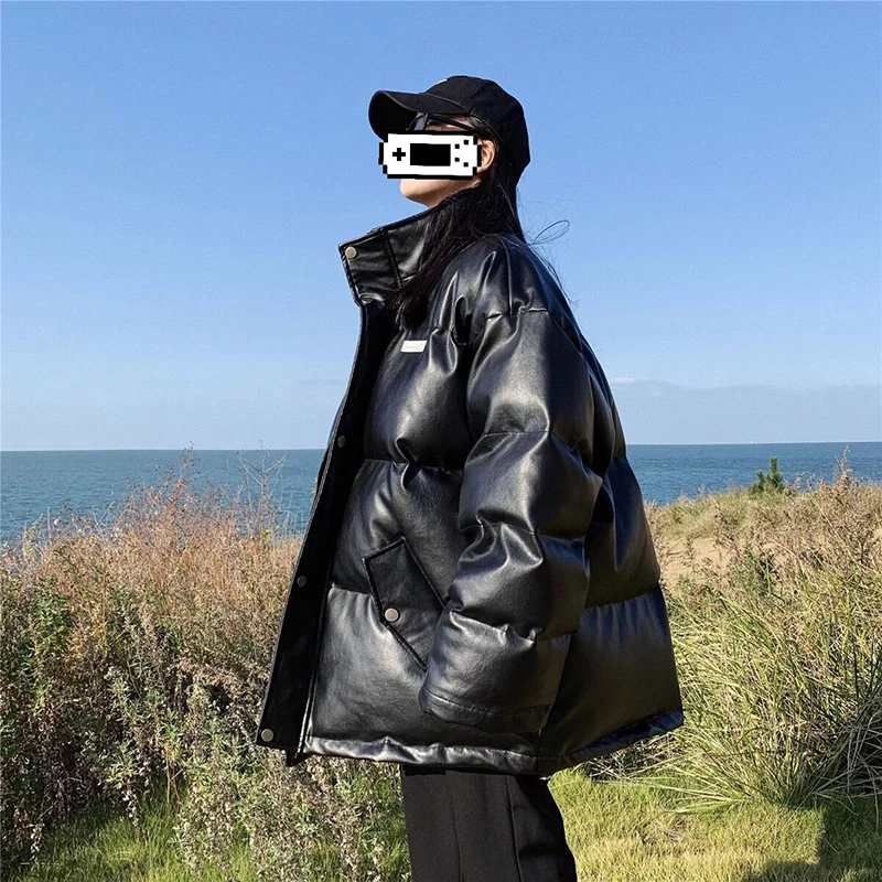 Japanese Style down Jacket Men's Large Size Loose Extremely Cold Clothing Fashion Brand Winter PU Leather Jacket Handsome
