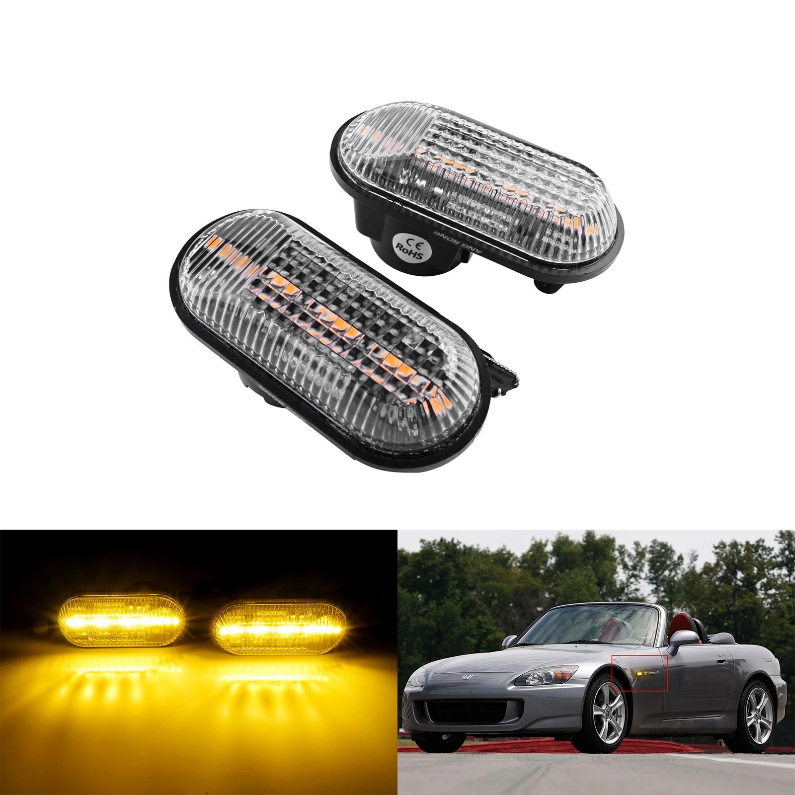 Angrong 2X Canbus Led Side Marker Light Per Honda Civic Crx Prelude S2000 Ap1 Ap2 S2K 1997-2001 Lampada Automatica