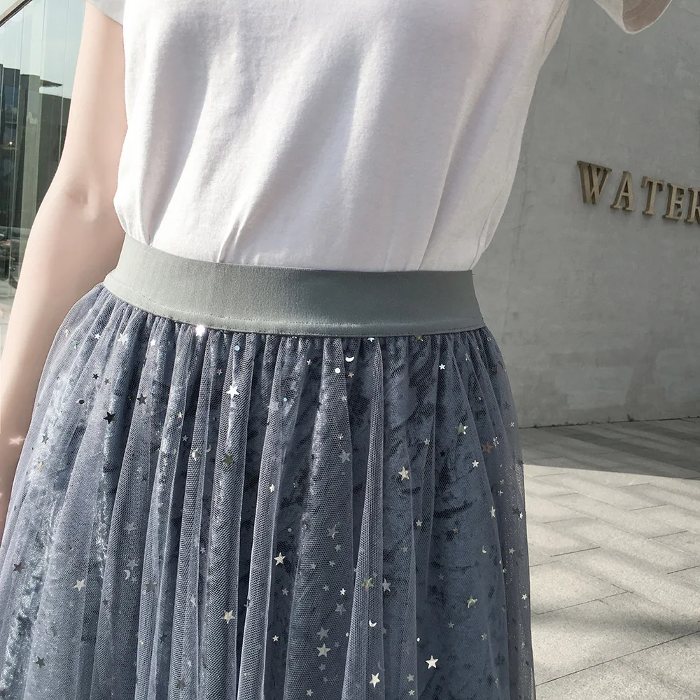 2019 Новая Женская длинная юбка из фатина Асимметричная с эластичным поясом