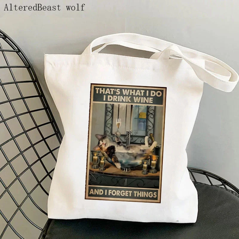 Women Shopper bag Black Cat Care Knowledge Kawaii Bag Harajuku Shopping Canvas Shopper Bag girl handbag Tote Shoulder Lady Bag