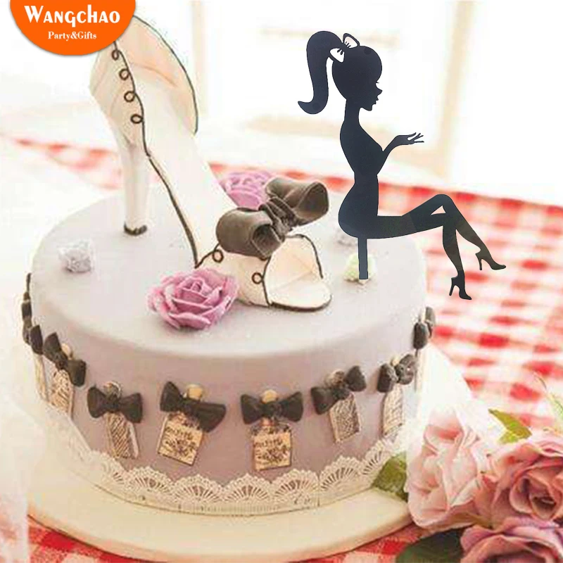

High Heels Lady Black Acrylic Cake Topper Princess Wedding Bride and Groom Decorations Dessert Cupcake Topper Party Supplies