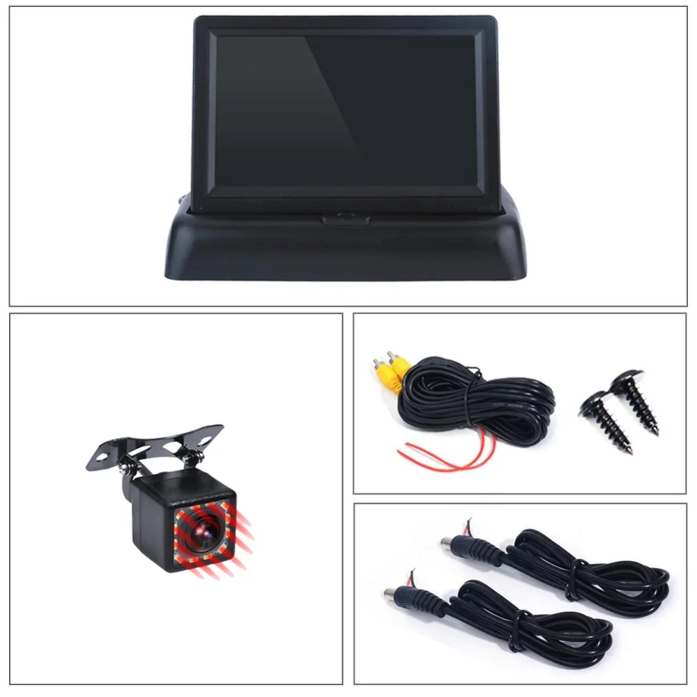 Reverse Camera 4.3-Inch Folding Monitor HD IR/LED Night Vision Rear View Camera Vehicle Backup Camera Foldable Monitor car monitors Car Monitors