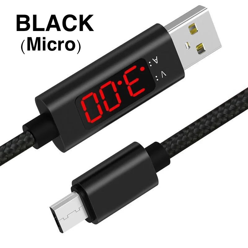 3 А ЖК-кабель для зарядки USB 1 м Micro USB зарядное устройство для samsung мобильного телефона USB шнур для iphone type C зарядный кабель для huawei Mi - Цвет: For Micro Black
