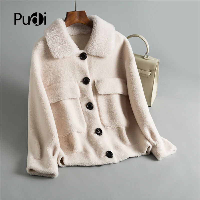 

Fall Winter women 30% real wool fur coat big button warm jacket sheep shearling girl fur coats lady short jacket overcoat OMS833