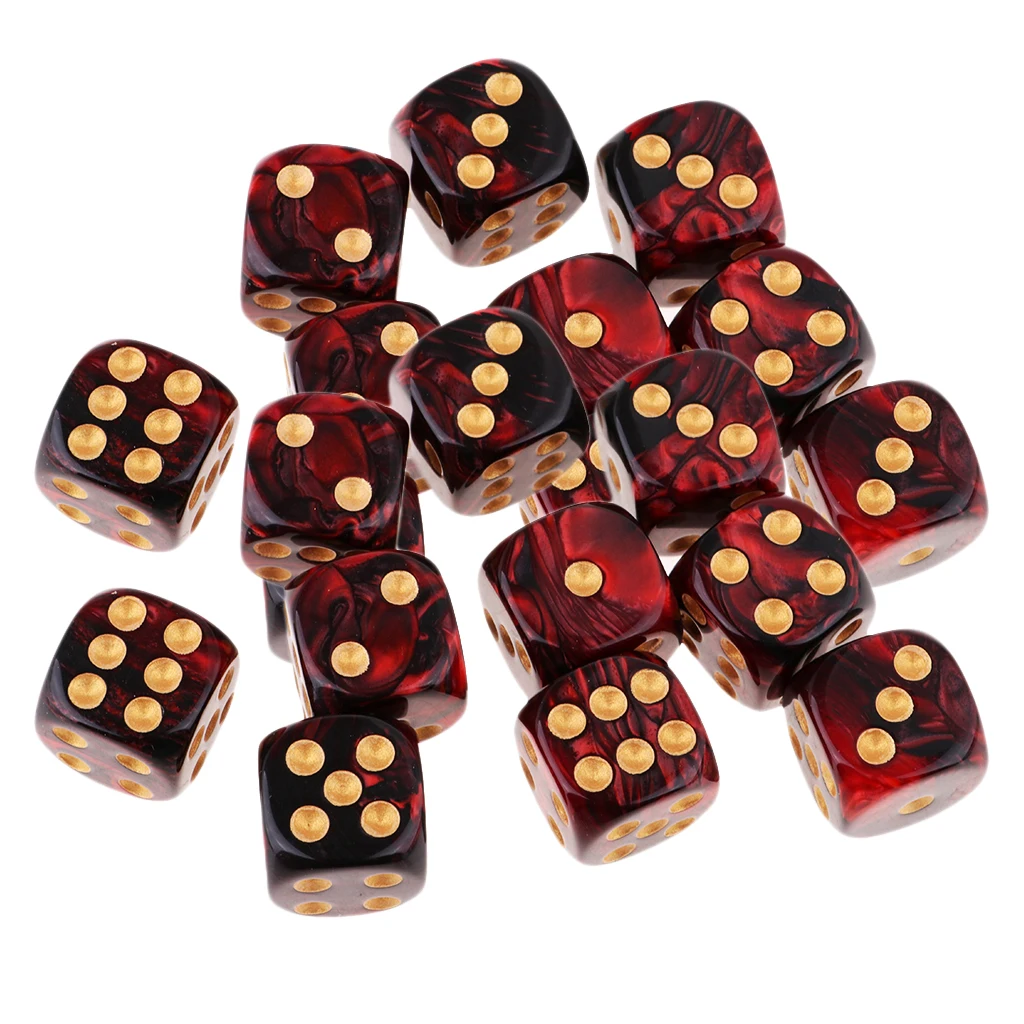 20x Two Colors Six Sided 16mm D6 Resin Role Play Gaming Dice Set Red + Black